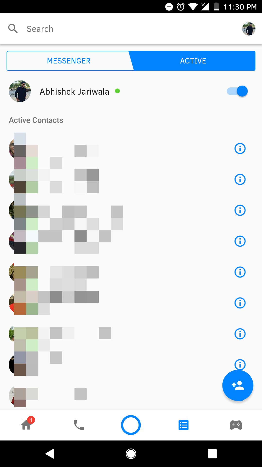 Facebook Messenger Active Toggle screen