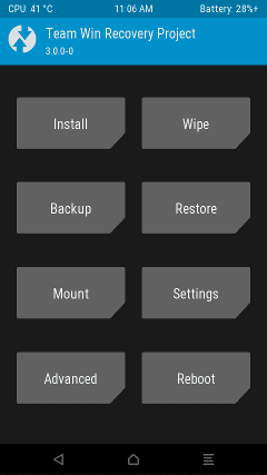 TWRP Main Menu on Galaxy S7