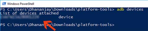 Windows PowerShell ADB Devices 3