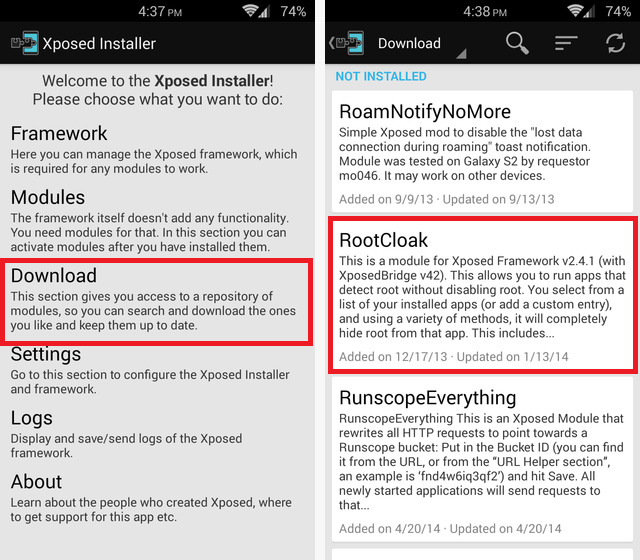 Install Xposed RootCloak Mohamedovic