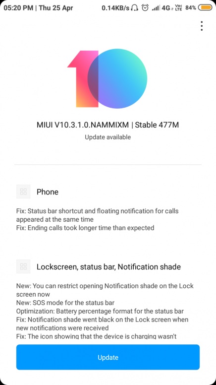 تحديث MIUI 10 لهاتف ريدمي 4