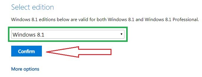 إختيار نسخة ويندوز 8.1 برو المراد تحميلها