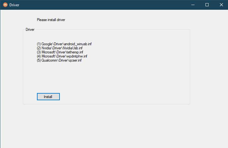 Click on Install to Automatically Install Xiaomi USB Drivers