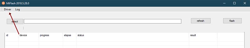 Click on the Driver option in the MiFlash Tool