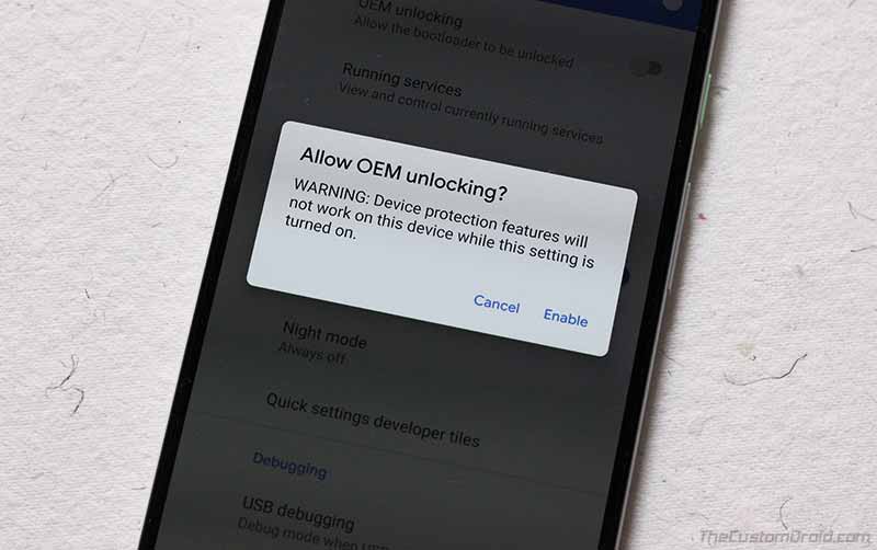 تفعيل خيار OEM Unlocking من إعدادت الهاتف