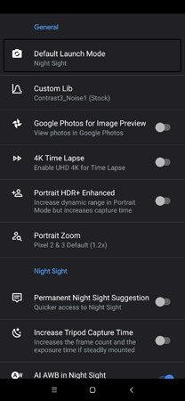إعدادت تطبيق جوجل كاميرا 6.3