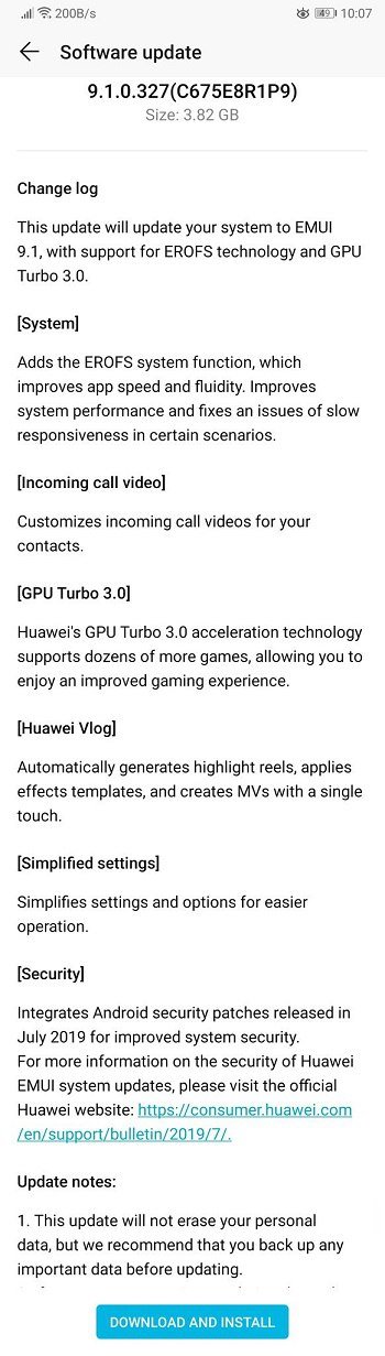 honor 10 emui 91 update