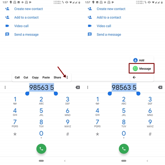 Text Selection Method of Sending WhatsApp Messages