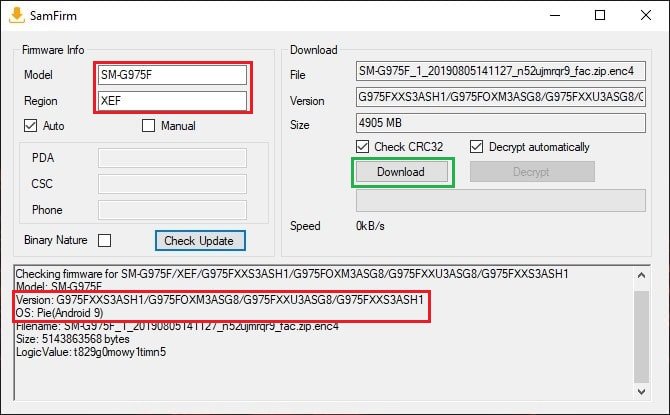 Downlaod full stock firmware for Samsung Galaxy S10e S10 S10 Plus using SamFirm