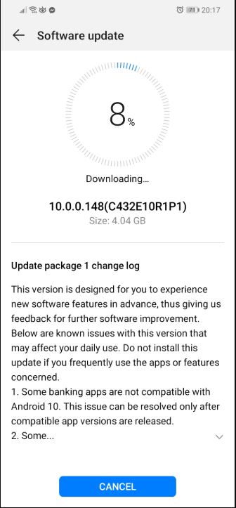 تحديث اندرويد 10 هواوي ميت 20 لايت