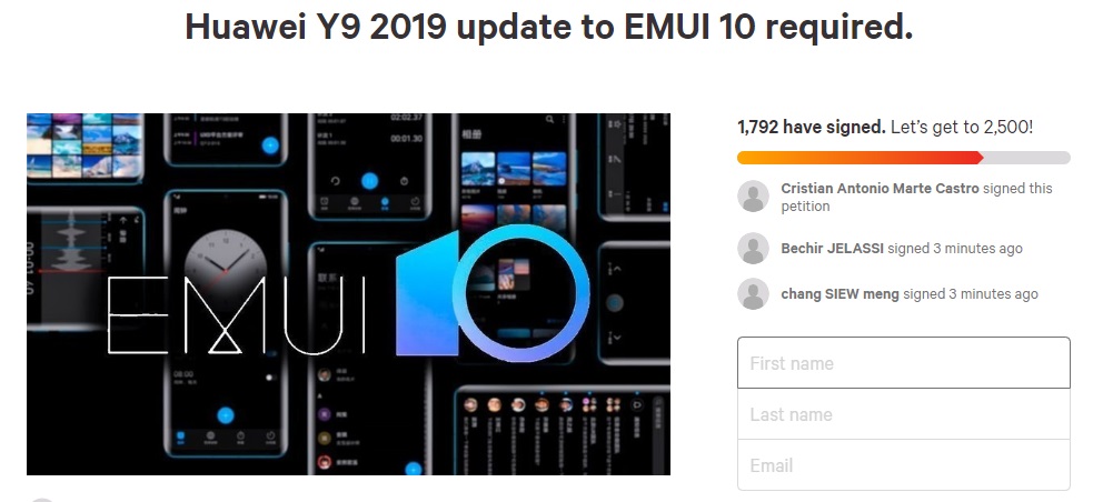 مستخدمي هواوي يجمعون التوقيعات لإطلاق نظام اندرويد 10 لهاتف Y9 2019