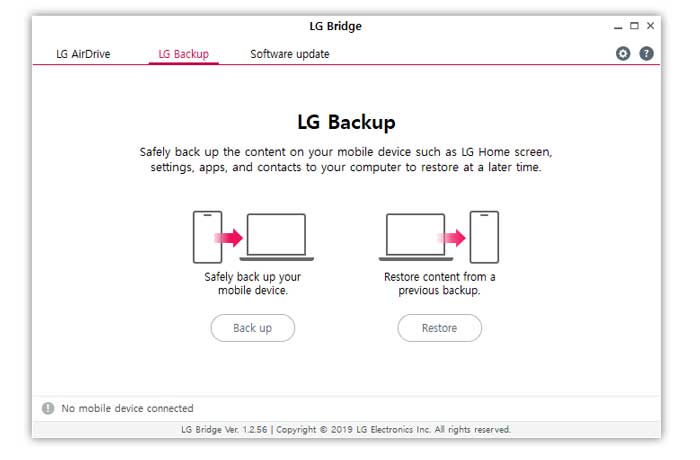 النسخ الإحتياطي في برنامج LG PC Suite