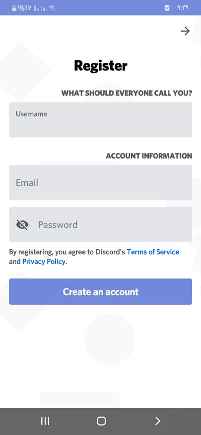 إنشاء حساب جديد في تطبيق Discord