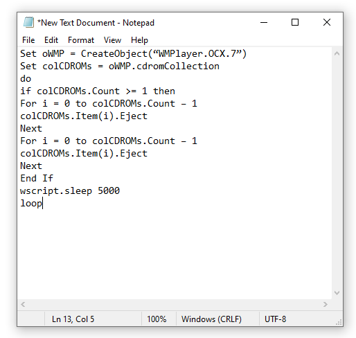 عمل فيروس يقوم بإدخال واخراج DVD ROM