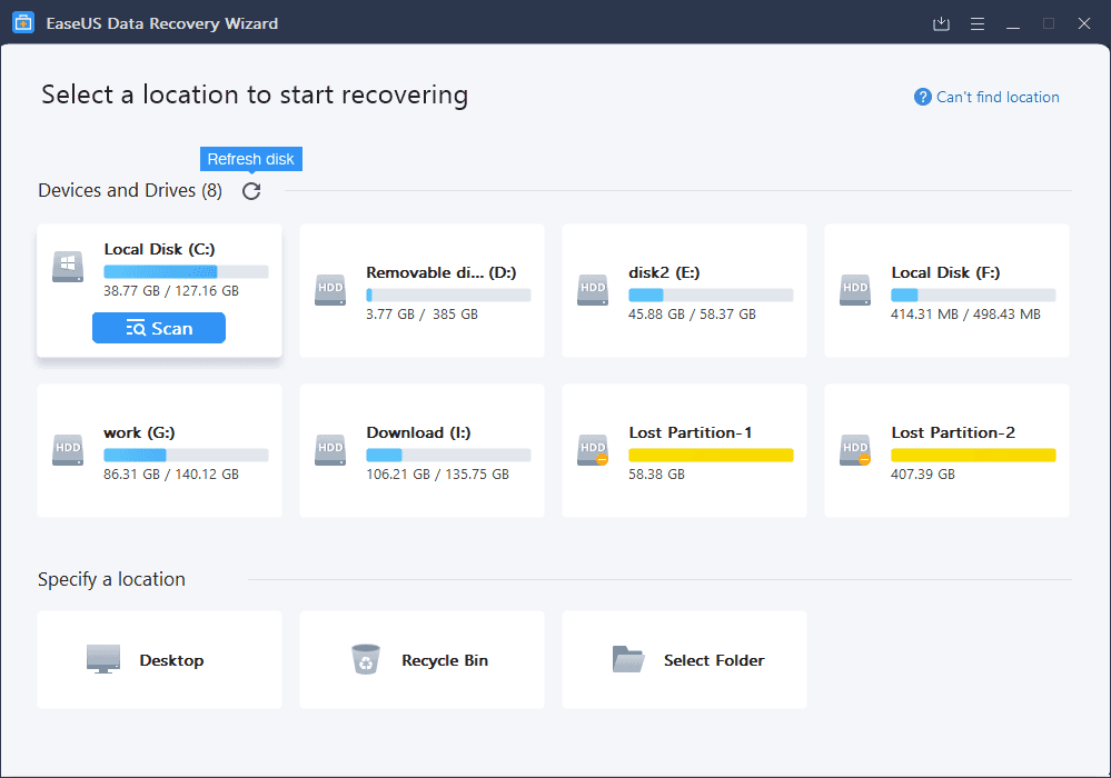 تحديد القرض الذي يحمل ملفاتك المحذوفة في برنامج Data Recovery أحد برامج استرجاع الملفات المحذوفة