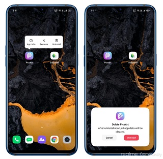 إزالة تثبيت التطبيقات في نظام Realme UI