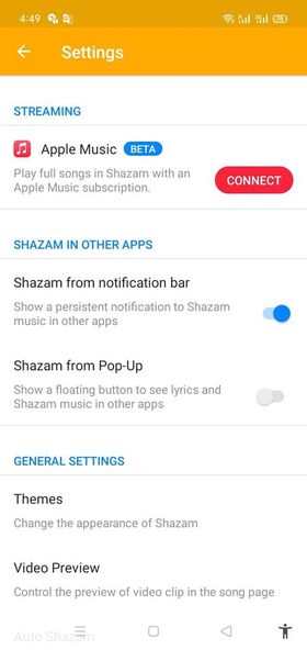 اعدادات برنامج shazam