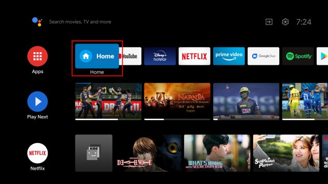 كلمة Home المخصصة لتشغيل Google TV