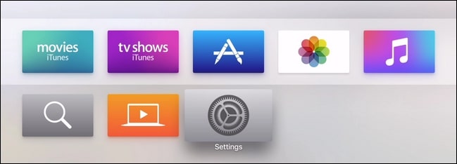 اختيار Settings لمعرفة رقم إصدار Apple TV