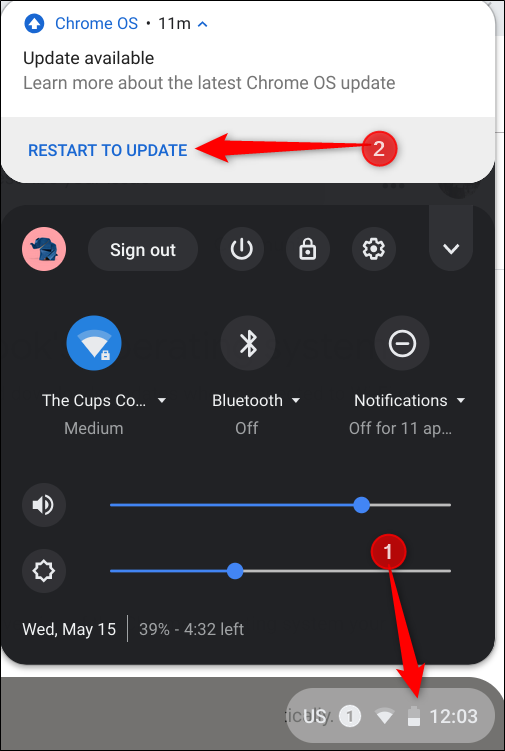 تحديث جهاز كروم بوك بالضغط على Restart To Update