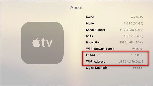 معرفة IP Address وWifi Address في جهاز أبل تي في