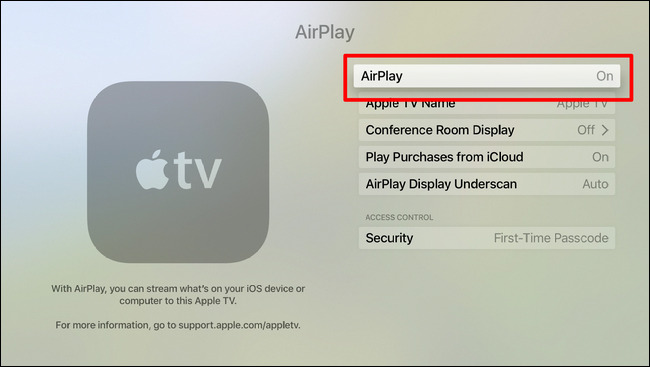 تشغيل خاصية AirPlay بجعله On