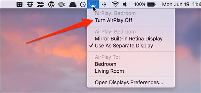 إيقاف خاصية Turn AirPlay Off من زر AirPlay الموجود في جهاز الماك