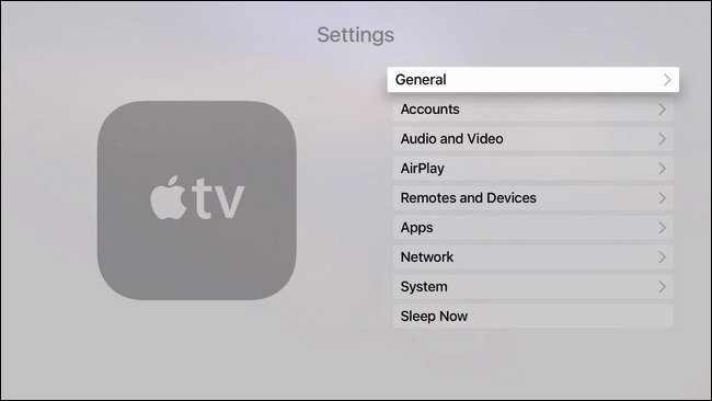 اختار General من أيقونة Settings في جهاز Apple TV