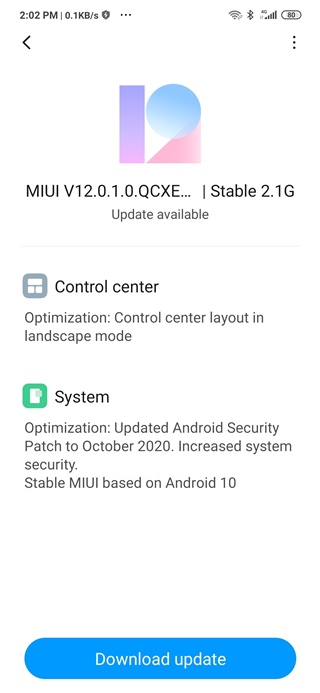 ريدمي نوت 8T تحديث MIUI 12