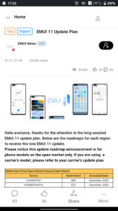 EMUI 11 update timeline announcement