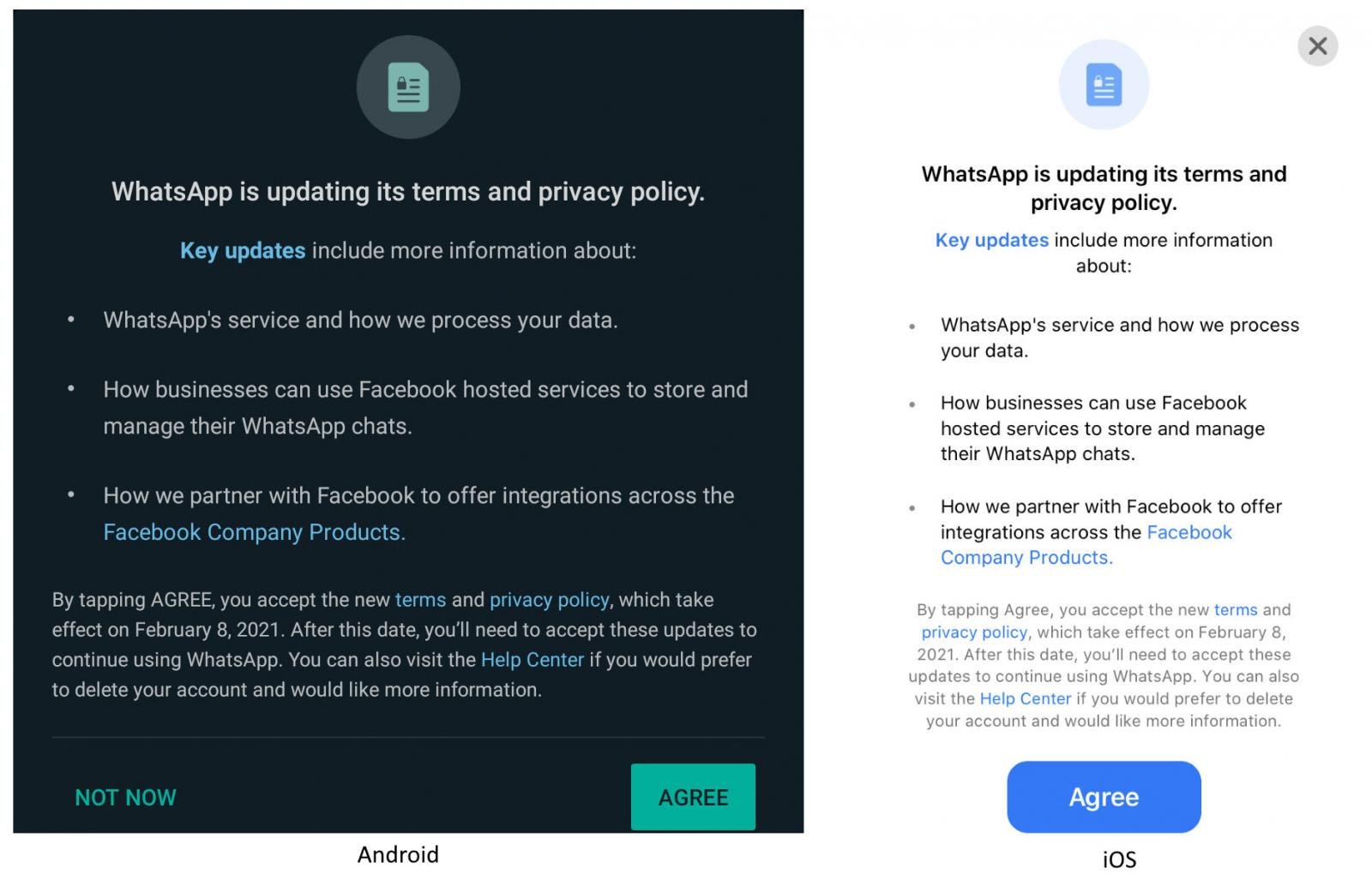 WhatsApp policy update notification