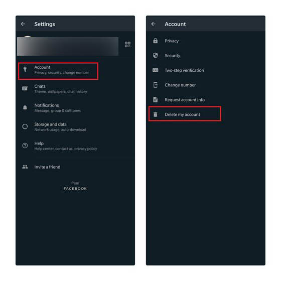 اختار Delete my account المتخصصة في حذف حساب واتساب