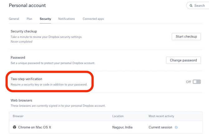 تفعيل المصادقة الثنائية في تطبيق Dropbox