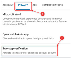 الضغط على Privacy ثم النقر على Two-Step Verification 