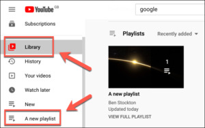 الضغط على Library لرؤية القائمة الجديدة في Youtube