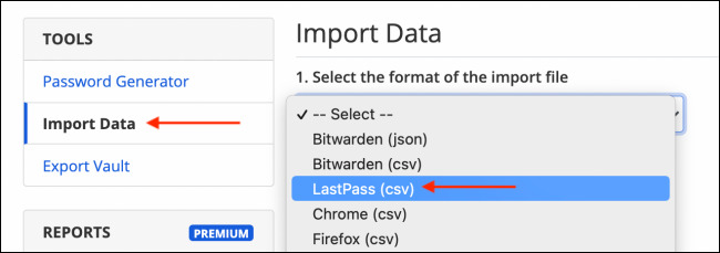 اختيار LastPass (CSV)