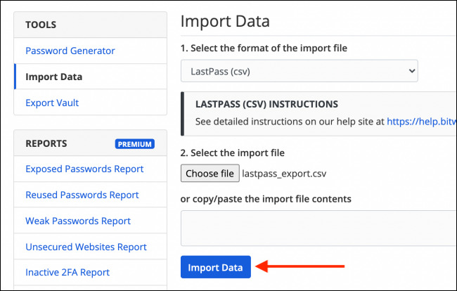 الضغط على Import Data