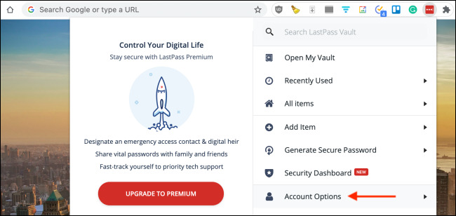 الضغط على Account Options