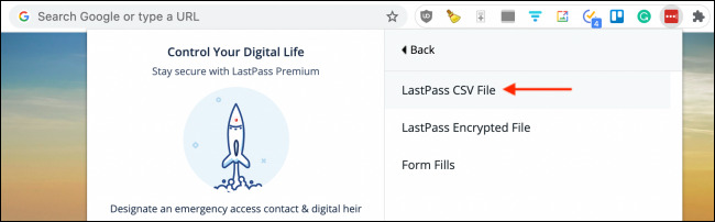 النقر على LastPass CSV File