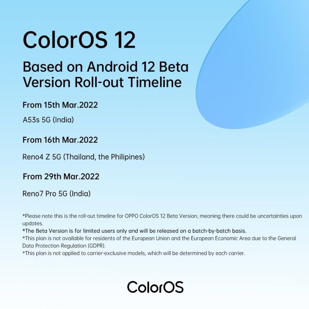 ColorOS 12 march plan