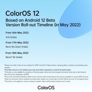 Coloros 12 global roadmap