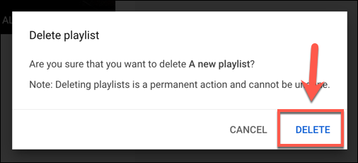 تأكيد حذف القائمة في اليوتيوب