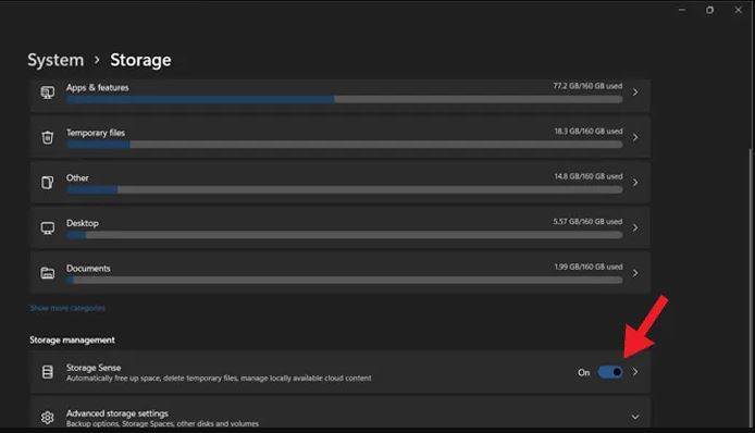 حذف ملفات الويندوز القديم بخاصية Storage Sense في Windows 11