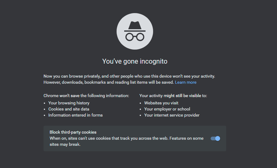 وضع التصفح الخفي Incognito mode