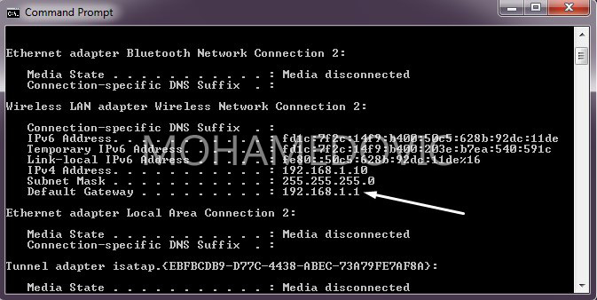 معرفة ip الراوتر من الكمبيوتر