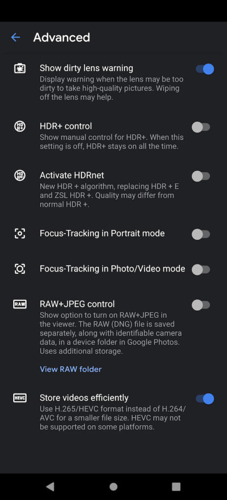 Gcam 8.4.500 camera settings 1