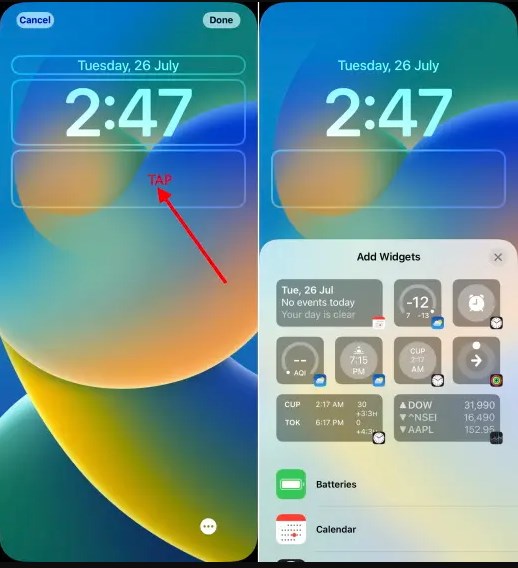 اضافة الويدجت في شاشة قفل الايفون