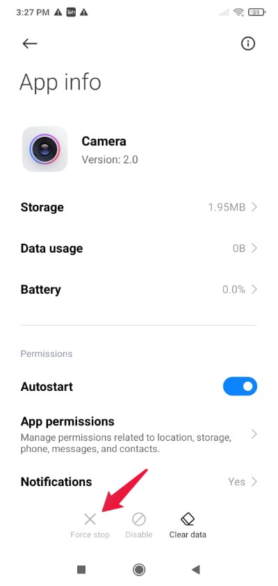 Force Stop xiaomi camera