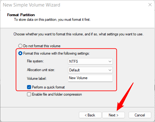 format configuration partition