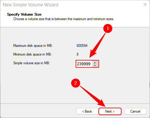 specify volume size windows